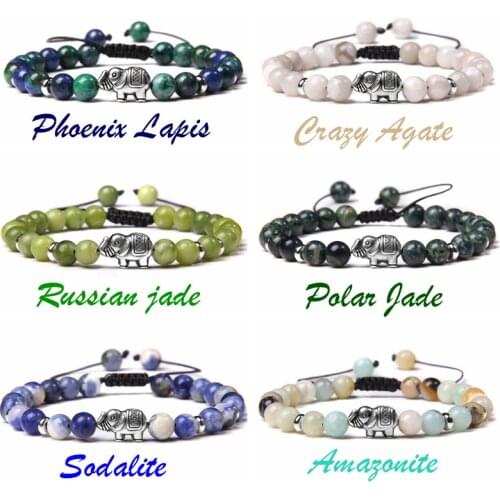 Fashion Natural Stone Men Women Couple Bracelets Handmade Wealth Lucky Healing Elephant Charm Beads Bracelet Jewelry Wholesale