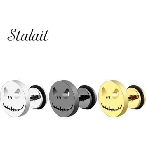 Fashion Trendy Titanium Steel Round Cut Earrings Stainless Steel Halloween Pumpkin Head Smiley Studs Female Jewelry Size 10mm
