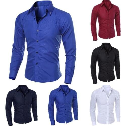 Men Shirt Men Casual Long Sleeve Shirt Fashion Solid Personality Men Slim Long-sleeved Business casual jacquard Shirt