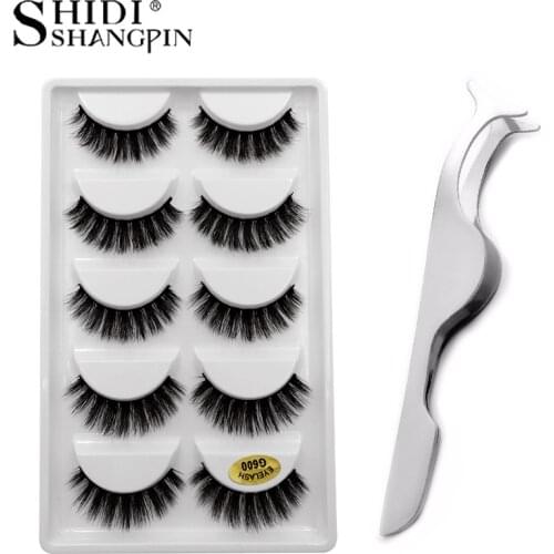 SHIDISHANGPIN 5 Pairs False Eyelashes Natural Long 3d Mink Eyelashes Faux Mink Lashes Tweezers Eyelashes Maquiagem Cilios Kit