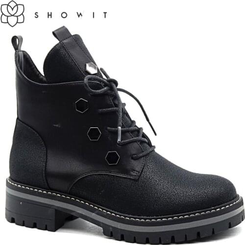 Novelty Fall-winter season womens ankle boots High-quality fashion females footwear with lacing faux leather Autumn lady boots