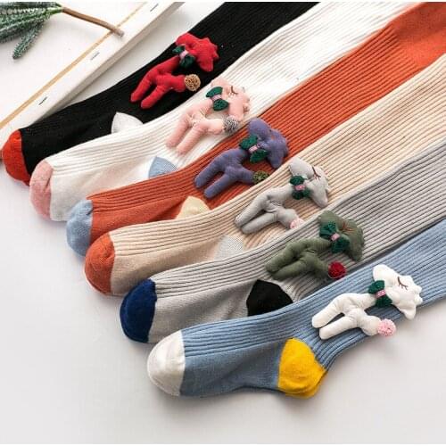 New Winter Baby Boomers Pants Childrens Tights Cartoon Deer Tights Pattern Embroidery Accessories Girls Stockings Warm
