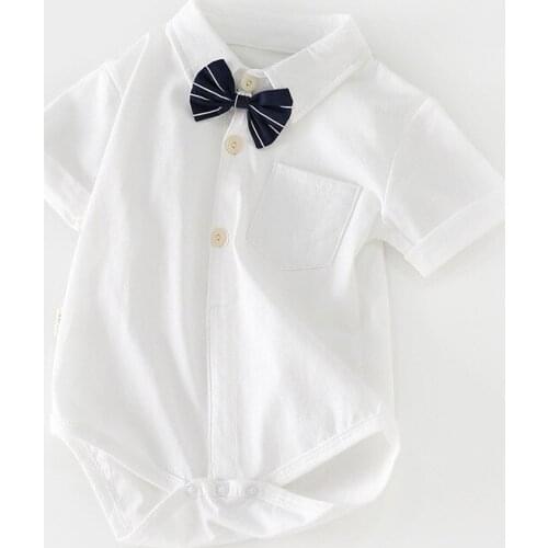 Baby Boy Bodysuits Solid White Boys Tie Gentleman Shirts Short Sleeve Summer Infant Clothes Newborn Baby Rompers