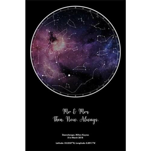 Personalised Star Sky Night Map Art Film Print Silk Poster Home Wall Decor 24x36inch