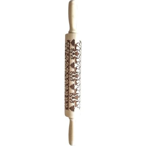 Christmas Snowflake Elk Wooden Rolling Pin Embossing Baking Cookies Noodle Biscuit Fondant Cake Dough Patterned Roller