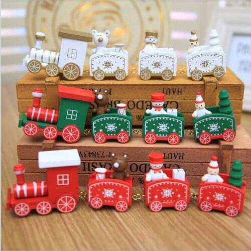 New Christmas Train Painted Wood Christmas Decoration for Home with Santa/bear Xmas kid toys gift ornament navidad new year Gift