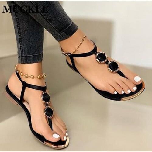 MCCKLE Gladiator Women Sandals Buckle Flat Shoes Woman Flip Flops Ladies Thong Bohemia Sandalias Mujer Summer Beach Shoes Female