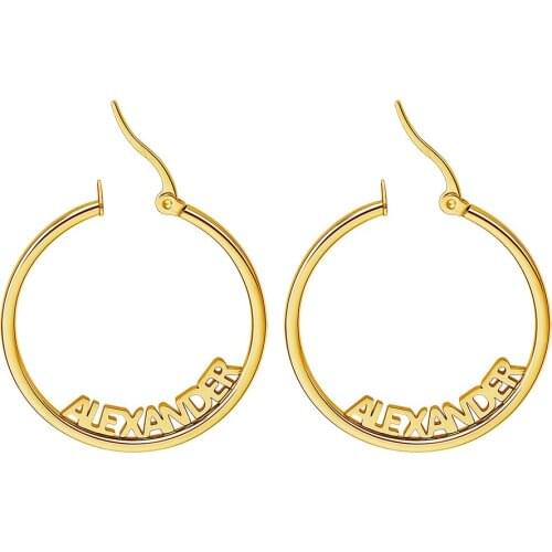 Customize Names Earrings Stainless steel loop Earring Personalized Name Earring 1pair