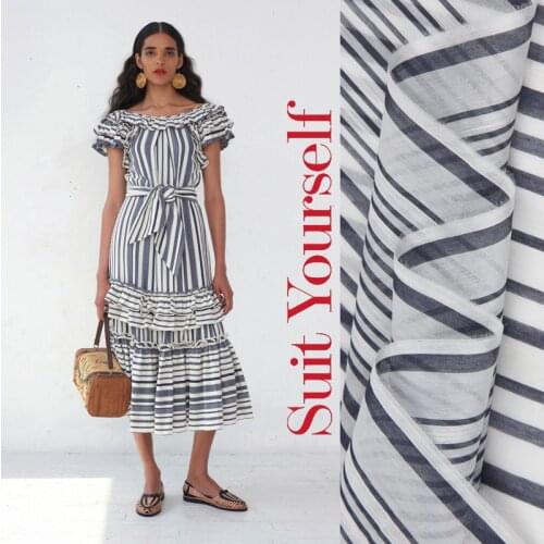 LEO&LIN Designer Ultra-Thin Black White Striped Breathable Silk Cotton Fabric Patchwork Tissu