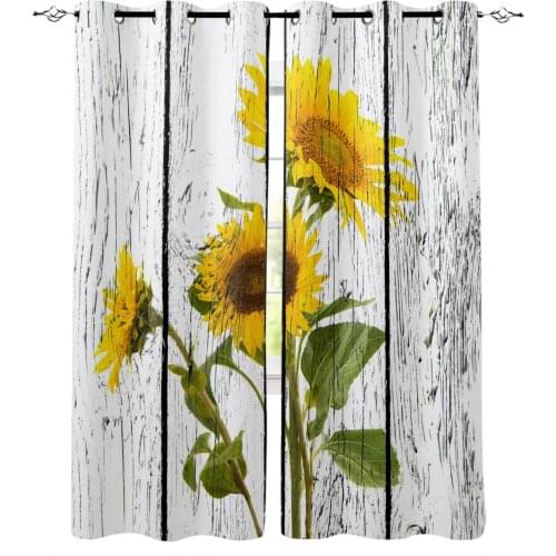 Sunflower Wooden Board Blackout Curtains For Living Room Bedroom Window Treatment Blinds Drapes Kitchen Curtains