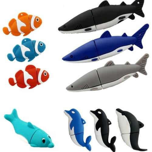 Cartoon Dolphin USB Flash Drive 4GB 8GB Animal 16GB PenDrive USB 2.0 Flash Shark Fish Memory Stick U Disk Flash Drive Pen Drive