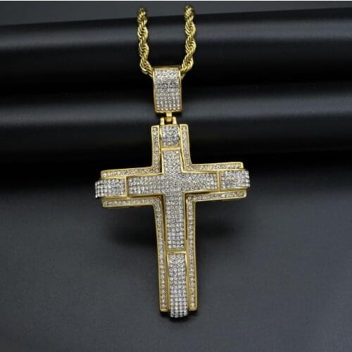 Hip hop Cross Gold color stainless steel Pendant Necklace for men Charms Crosses Jewelry Men Christianity Crucifix Religious