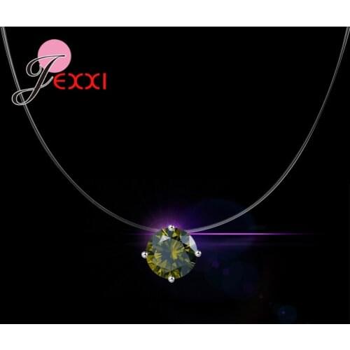 925 Sterling Silver Dazzling Zircon Simple Pendant Necklace And Invisible Transparent Fishing Line Jewelry For Women