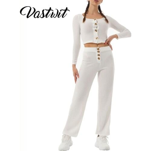 Women Casual knitted Set Longsleeve Top T Shrit + High Waist Pants Tracksuit 2 Piece Sporting Suit Femme Clothing