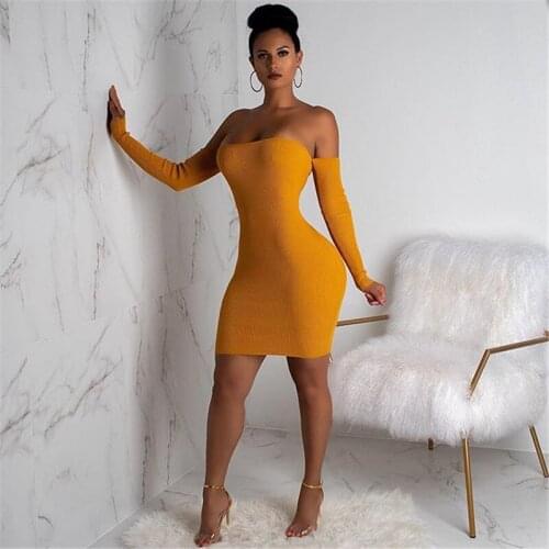 Wantmove 2019 new spring dress sexy solid color off the shoulder long sleeve lace up backless slim party mini dress JZ507