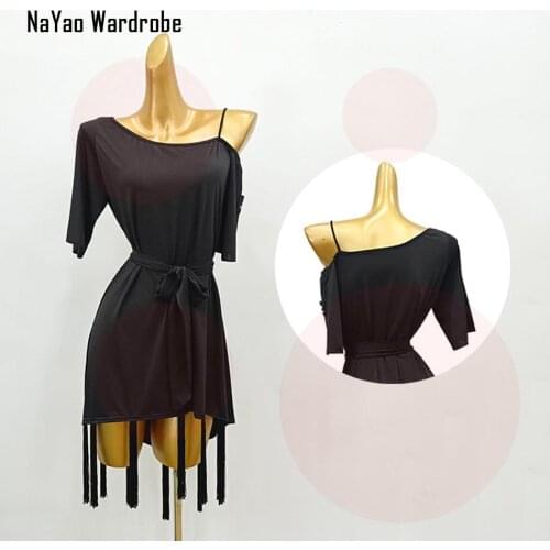 2020 New LB499 One Side Shoulder Short Sleeve Latin Dance Dress Women Performance Costume Ballroom Dresses Latino Dancewear
