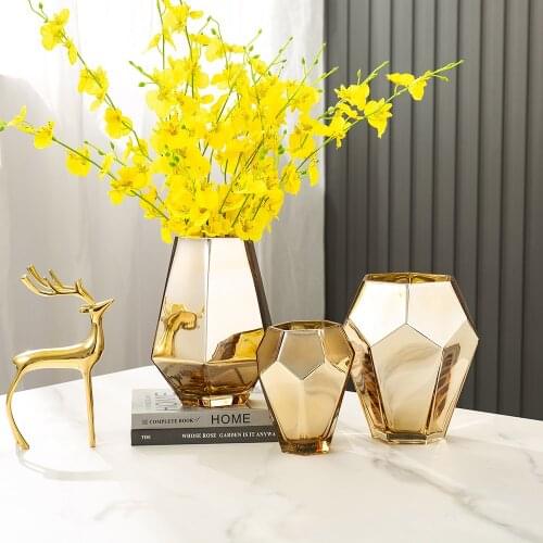 Golden Vase Glass Vase for Flower Arrangements Minimalist Decor Home Accessories Room Decor Aesthetic Vase for Decoration