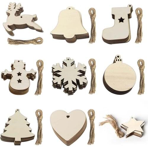 10pcs Wood Slices Christmas Tree Hanging Ornaments Snowflake Tree Wooden Pendant Decoration Xmas Accessories Arts Crafts C2493