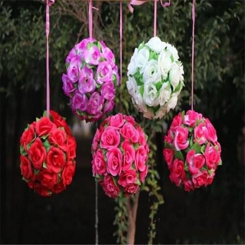 15CM Silk Flowers Ball Pomander Kissing Balls Wedding Decorations Artificial Roses ball For Garden Market Party Decoration