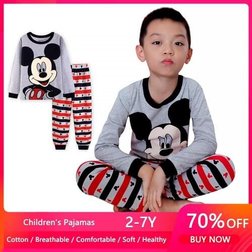 2021 Spring Autumn Kids Boys Girls Clothes Baby Pajamas long Sleeved 2pcs/set Mickey Cartoon Childrens Sleepwear