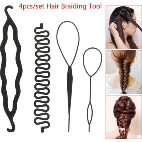 4pcs/set Magic Hair Braiding Twist Curler Styling Set Hairpin Holding Hair Braiders Pull Hair Needle Ponytail DIY Tool