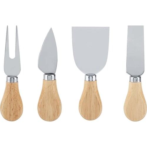 4PCS/Set Stainless Steel Cheese Knives Set Wooden Handle Cheese Cutting Knife Slicer Cutter Set Kitchen Tools