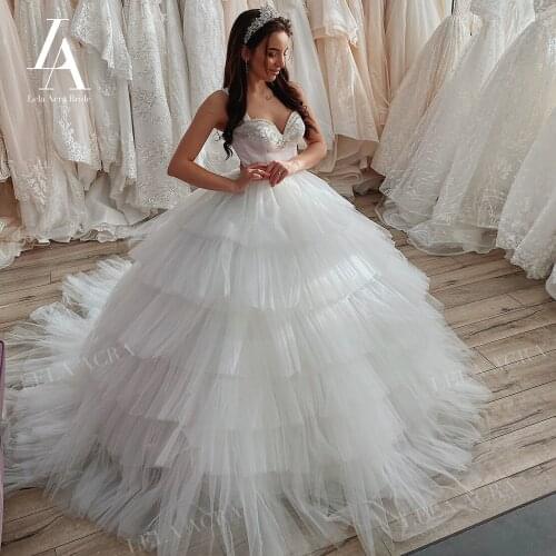 Boho Beaded Wedding Dresses 2021 Sleeveless Tulle Ball Gown Bridal Princess Vestido De Novia LelaAcra LI27 Plus Size Party Dress