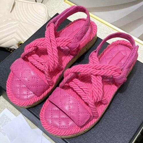 Checkered Woman Sandals Hemp Rope Shoes Women Flats Manual Sliders Summer Solid Lady Shoes Fashion Casual Sandals 2021 Hot Sale