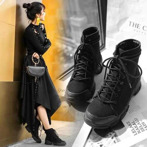 Martin Boots British Style Students All-match Lace Up 2021 Winter New Plus Velvet Short Boots Thick-soled Womens Shoes