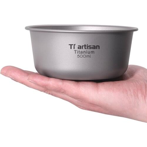 Tiartisan 500ml Bowl Outdoor Camping Portable Tableware Cookware Ultralight Titanium Bowl Pan Plate Dish with Carry Bag Ta8221