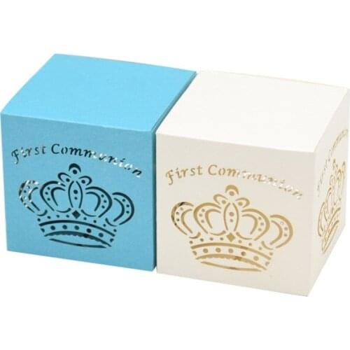 Baby shower laser cut crown christening souvenirs small box for communions