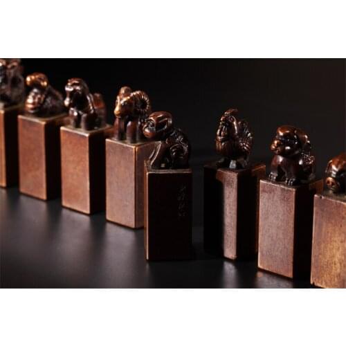 Customize Copper Chinese Name Stamp Engrave Zodiac Custom Chop With Ink Box Personal Seal12 Symbolic Animals Souvenir Seal
