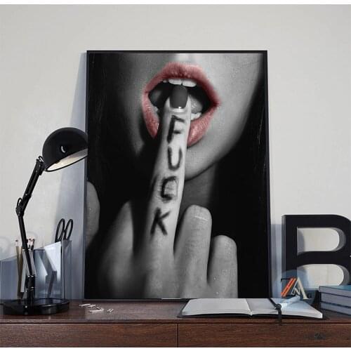 Sexy Lips With Finger Canvas Paintings On The Wall Art Posters And Prints Black And Withe Wall Pictures Home Decoration Cuadros
