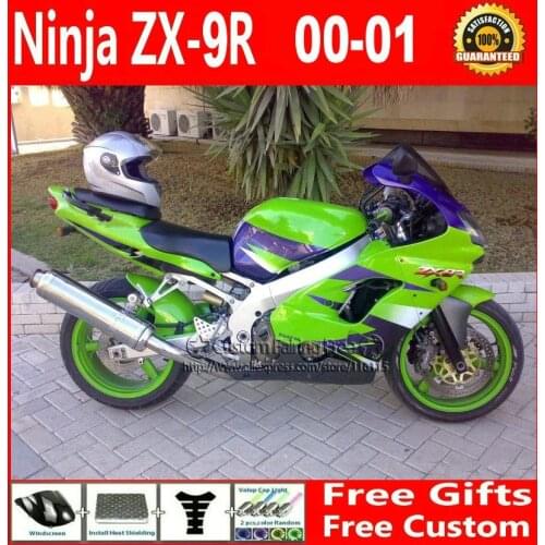 Compression mold bodykit for Kawasaki fairing kits ZX9R 2000 2001 ZX 9R 00 01 Ninja customize green purple body parts+7Gifts