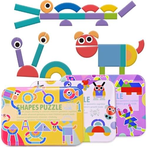 Creative 3D Puzzle Montessori Kids Wooden Toys Geometry Shape Wooden Jigsaw Pattern Puzzle Educational Toys for Children Gifts