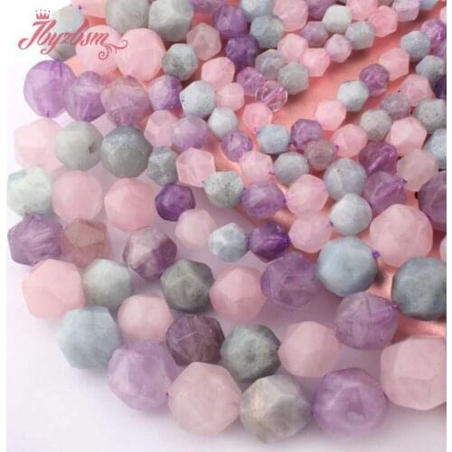 Round Faceted Amethysts Rose Quqrtzs Amazonite Natural Stone Spacer Bead for DIY Accessories Necklace Bracelet Jewelry Making15"