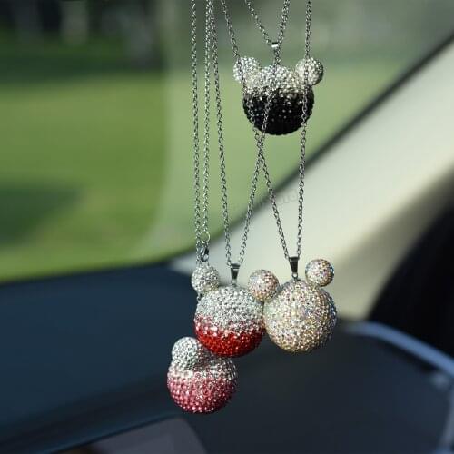 Disney Mickey Mouse Car Crystal Ball Pendant Diamond-encrusted Car Rearview Mirror Full of Diamond Decoration Ornaments Gradient