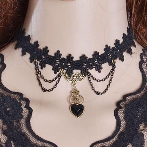 80% Hot Sell Necklace Colorfast Lace Edge Alloy Black Lace Chain Necklaces for Wedding