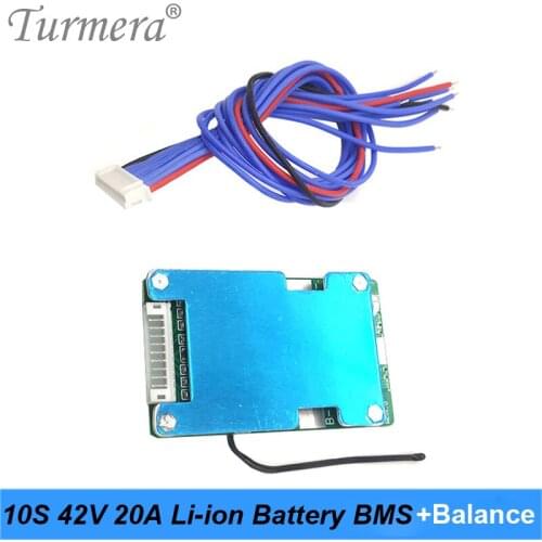 Turmera 10S 36V 42V 20A Lithium Battery BMS with Balance and PTC PCM Protection Board for E-scooter and Electric Bike Batteries