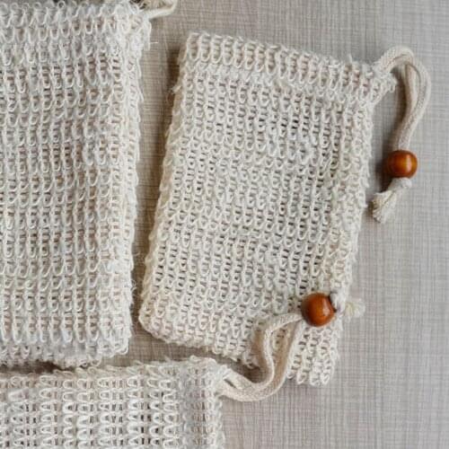 Natural Cotton Linen Foaming Soap Bag Saver Net Mesh Massage Exfoliator Pouch