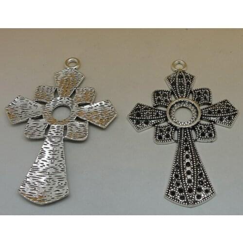 RONGQING Fashion Crystal Holes Cross Pendant Charms 10pcs/lot Circle Cross Religion Pendant 71x49mm Jewelry Findings