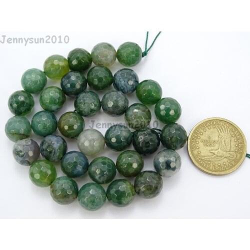 Natural 12mm Moss Ag-ate Gems stone Faceted Round Spacer Beads 15'' Strand for Jewelry Making Crafts 5 Strands/Pack