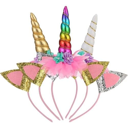 5pcs packed Unicorn Headband for Girls Kids Birthday Party Hairband Unicorns Horns Hair Hoop Children Hair Accessories Headwear
