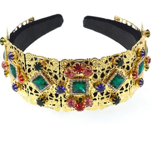 Vintage Hair Accessories Wide Luxury Black Green Crystal Headband Fashion Women Hair Band Rhinestone Baroque Hairbands