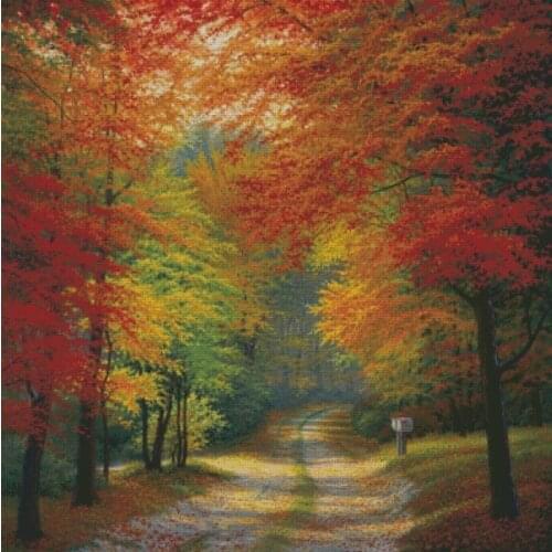 Autumn Scenery, Woods Road Sewing kit Top Quality Embroidery Needlework 14CT Unprinted Cross Stitch Kits DIY Handmade Home Decor