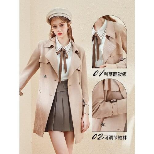 Windbreaker coat womens spring and autumn middle and long suede leather coat kbne2021 autumn new coat popular this year