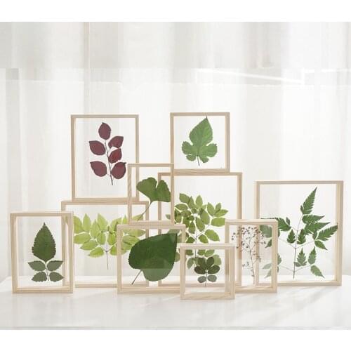 Simple Wooden Creative Double-sided Glass Plant Specimen Photo Frame Wood Color Stereo Picture Frame Transparent Birthday Gifts