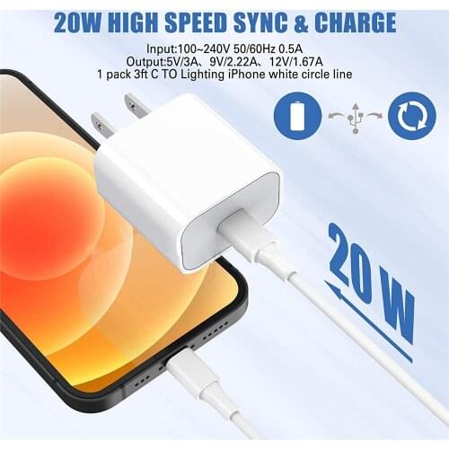 20W PD Wall Charger USB C Power Adapter Type C US Plug USB PD Port Suitable for iPhone 12 Mini 11 Pro XR XS Max Samsung Huawei
