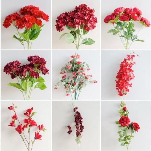 Wedding hotel wedding decoration red flower new Chinese style studio photography decoration silk flower fake flowers