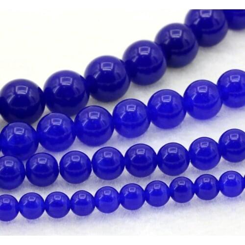 Deep blue chalcedony loose beads 6/8/10/12mm size optional 15" DIY round stone women jewelry making design